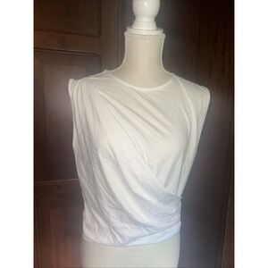 Womens Zara  Knit Cotton Cropped Wrap Tank Top Small White‎ EUC